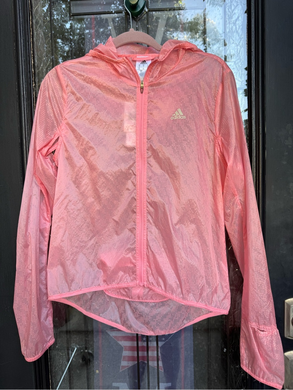 NWT Y2K (2015) Adidas Run Transparent Hooded Windbreaker Jacket Coral Pink Small